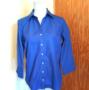 Land's End Fitted Blue 3/4 Sleeve Button Shirt